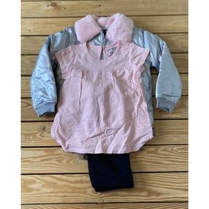 NWT Buffalo David Bitton Girl’s 3 Piece Outfit Set Size 6 Pink Black Silver
